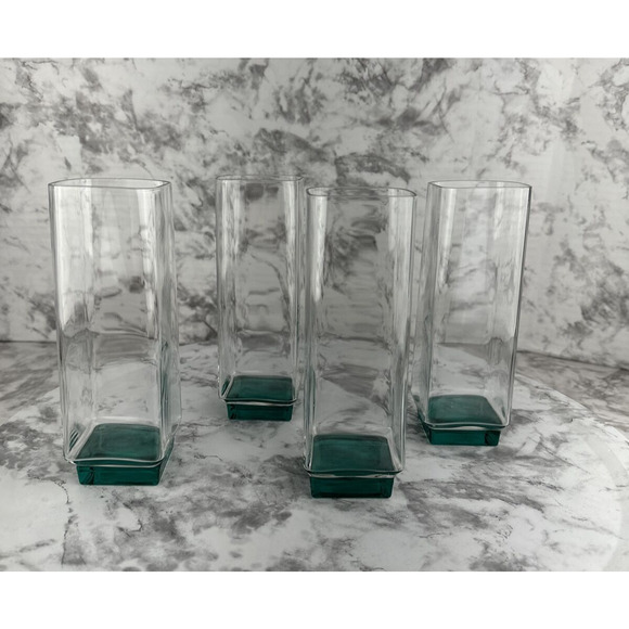 Luigi Bormioli Van Gogh Aqua Green Base Highball Square Glass Set of 4 - Picture 1 of 8